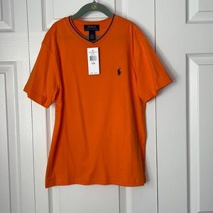 Little boys small orange polo shirt.